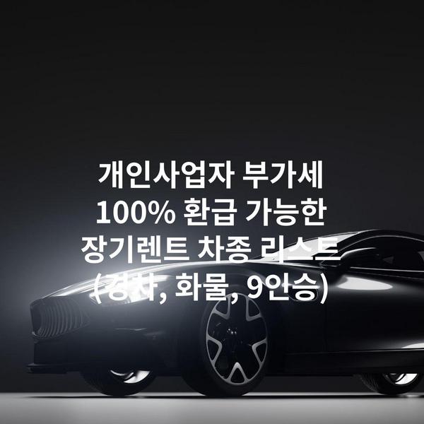 개인사업자 부가세 100% 환급 가능한 장기렌트 차종 리스트 (경차, 화물, 9인승)