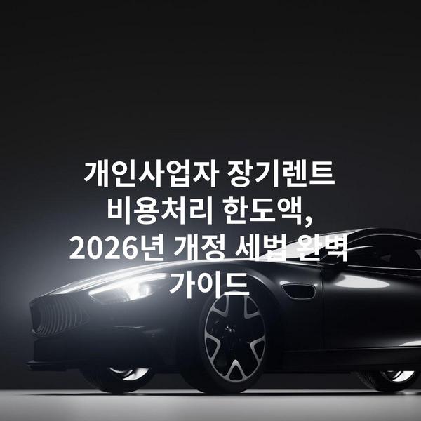 개인사업자 장기렌트 비용처리 한도액, 2026년 개정 세법 완벽 가이드